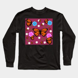 Monarch Butterflies in the Daisies and Cosmos Long Sleeve T-Shirt